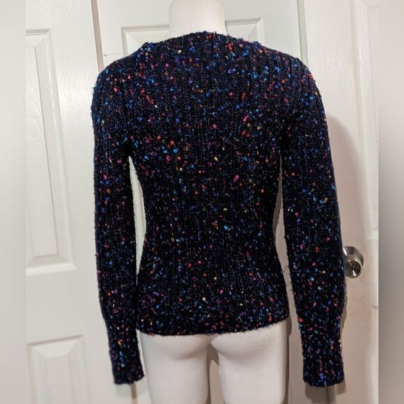 FEVER LONDON SWEATER MULTI COLOR OVER NAVY BLUE SIZE 4 MEDIUM - Picture 2 of 4